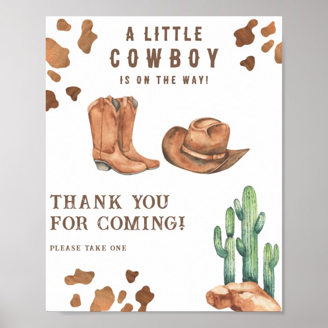 Poster Baby shower Cowboy Merci pour venir (Devant)