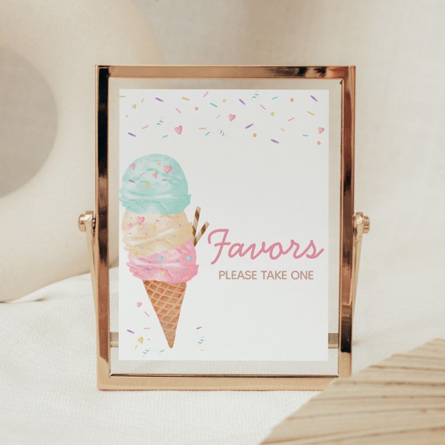 Poster Baby shower Crème glacée Faveurs (Ice Cream Sprinkled with Love Baby Shower Favors Sign)