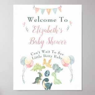 Poster Baby shower Cute Dinosaur Maman Nom Rose Bienvenue
