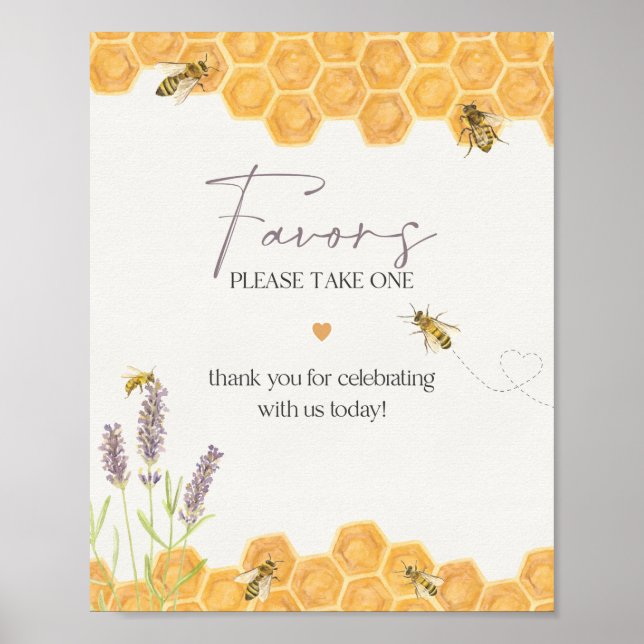 Poster baby shower d'abeilles miel faveurs signe (Devant)