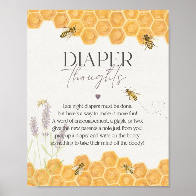 Poster baby shower d'abeilles miel tard dans la nuit (Devant)