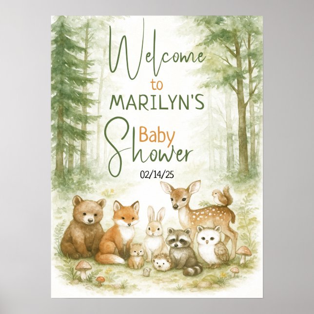 Poster Baby shower d'accueil Bébé Animaux (Devant)