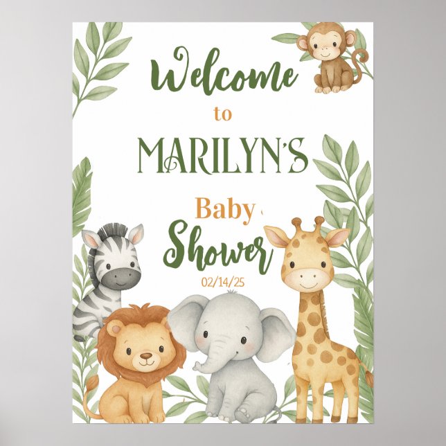 Poster Baby shower d'accueil Bébé Animaux (Devant)
