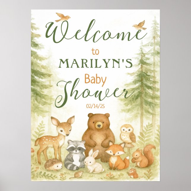 Poster Baby shower d'accueil Bébé Animaux (Devant)