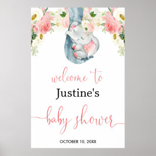 Poster Baby shower d'accueil de fille rose vif