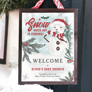 Poster Baby shower d'accueil de snowman de pin vert d'hiv
