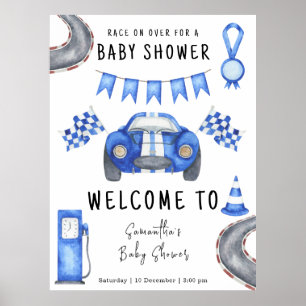 Poster Baby shower d'accueil de voiture de course