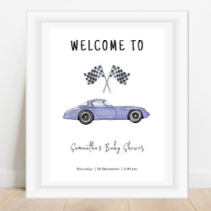 Poster Baby shower d'accueil de voiture de course