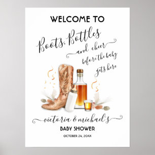 Poster Baby shower d'accueil des bouteilles de Cowboy