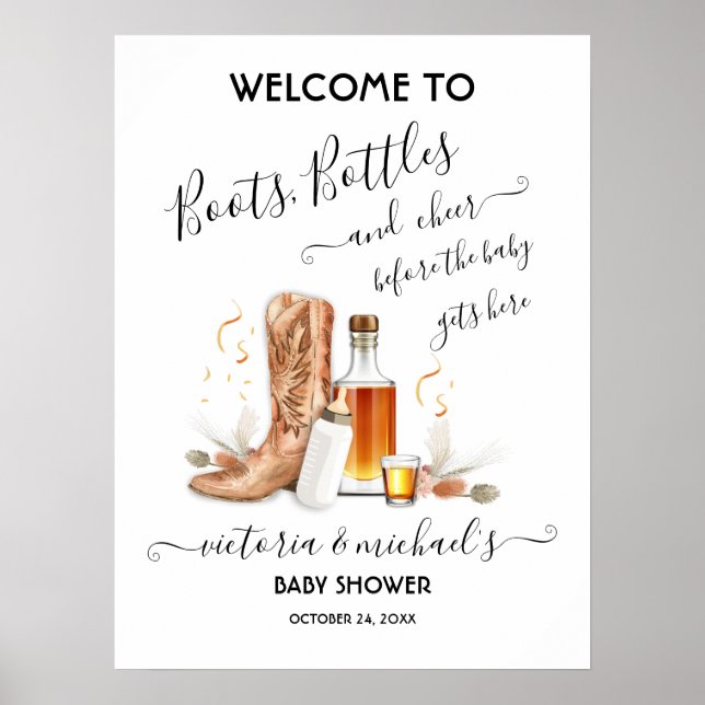 Poster Baby shower d'accueil des bouteilles de Cowboy (Devant)