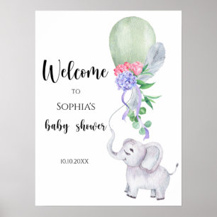 Poster Baby shower d'accueil Elephant & Balloon