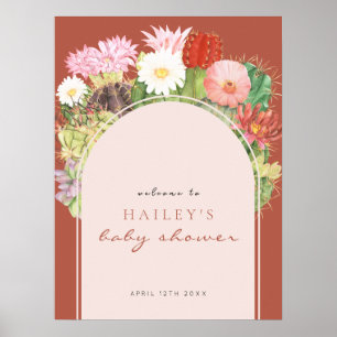 Poster Baby shower d'accueil en terre cuite Boho Cactus