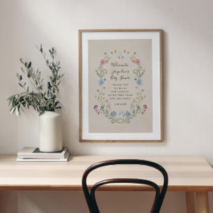 Poster Baby shower d'accueil fleur sauvage aquarelle