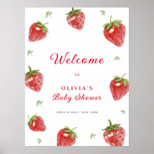 Poster Baby shower d'accueil minimaliste de fraises