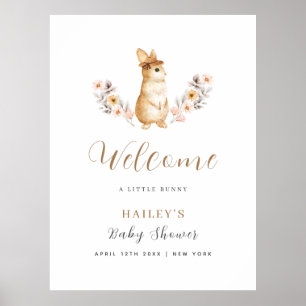 Poster Baby shower d'accueil Neutral Bunny Fleur sauvage