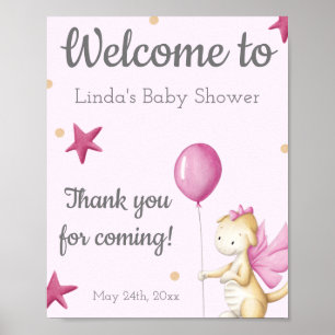 Poster Baby shower d'accueil pour fille rose Dragon