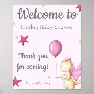 Poster Baby shower d'accueil pour fille rose Dragon