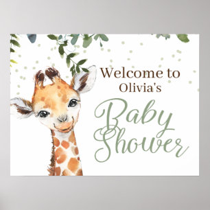 Poster Baby shower d'accueil Safari Giraffe Sage Green