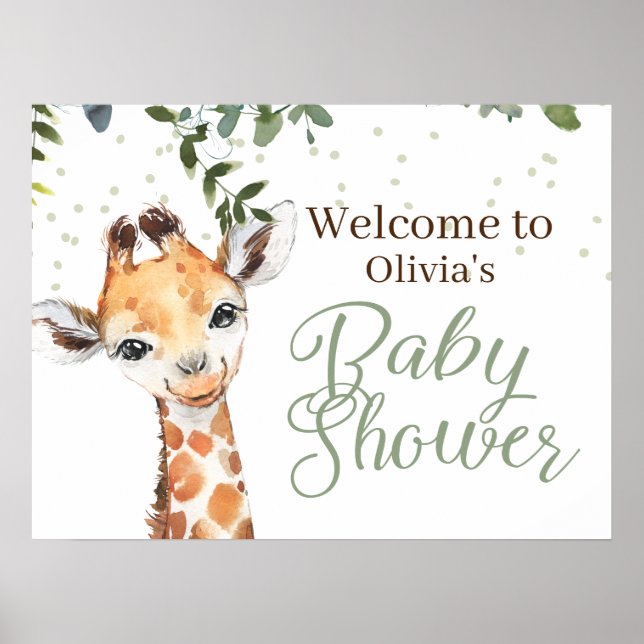 Poster Baby shower d'accueil Safari Giraffe Sage Green (Devant)