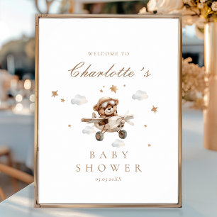 Poster Baby shower d'accueil Teddy Bear & Airplane