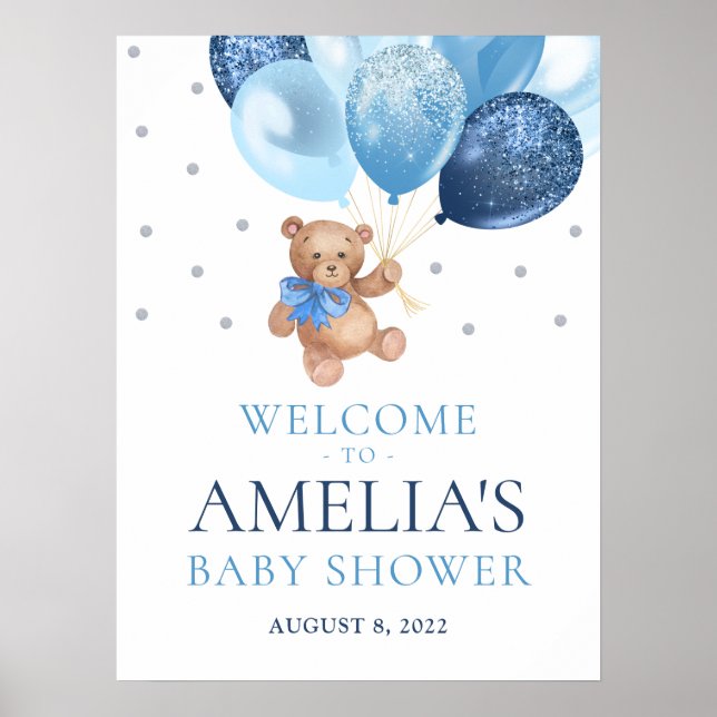Poster Baby shower d'accueil Teddy Bear Bearly Wait (Devant)