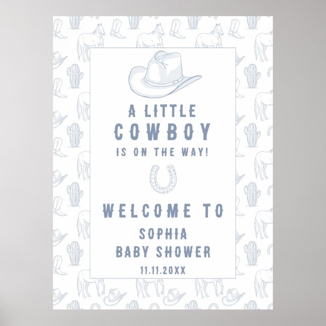 Poster Baby shower d'accueil Toile Blue Cowboy (Devant)