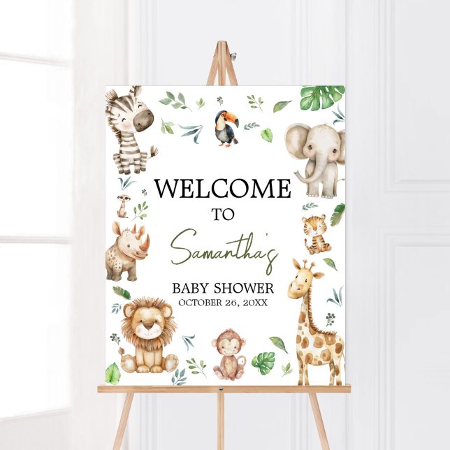 Poster Baby shower d'accueil Wild One Safari (Little Wild One Safari Animals Baby Shower Welcome Sign )