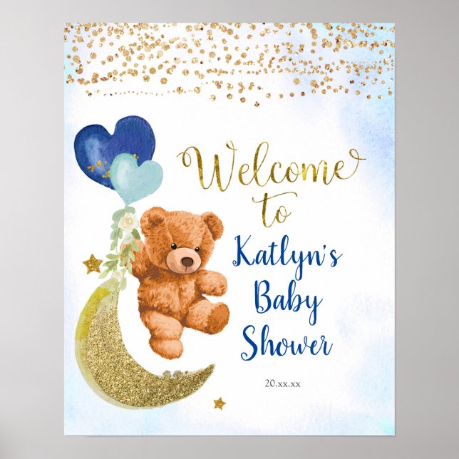 Poster Baby shower d'Affiche de bienvenue d'ours en peluc (Devant)