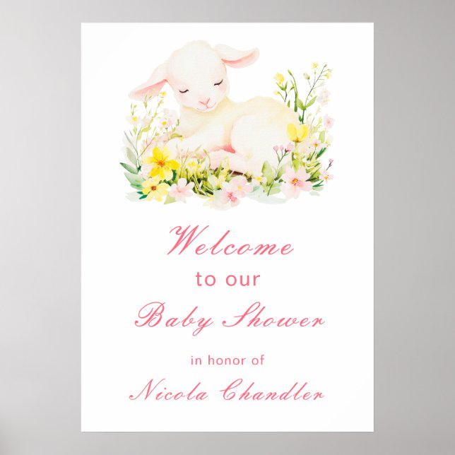 Poster Baby shower d'agneau de printemps (Devant)