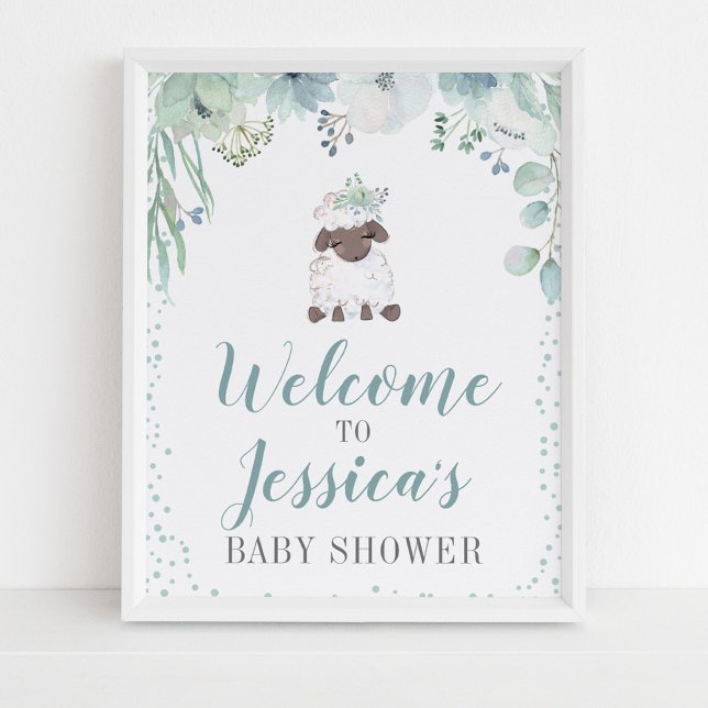Poster Baby shower d'agneau floral verdoyant (Créateur téléchargé)