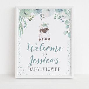 Poster Baby shower d'agneau floral verdoyant