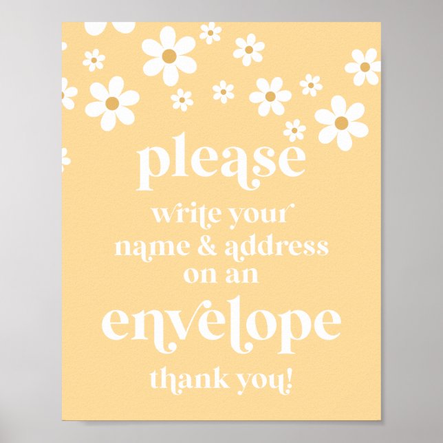 Poster Baby shower Daisy Écrivez votre adresse de nom Sig (Devant)