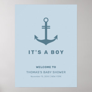 Poster Baby shower d'Ancres élégant bleu clair Accueil