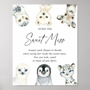 Poster Baby shower D'Animaux De L'Arctique Devinez Le Mes