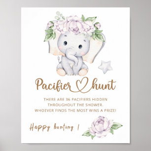 Poster Baby shower d'aquarelle bébé éléphant et fleur