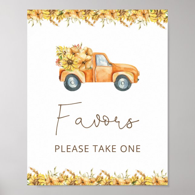 Poster Baby shower d'aquarelle de camion Citrouille d'aut (Devant)
