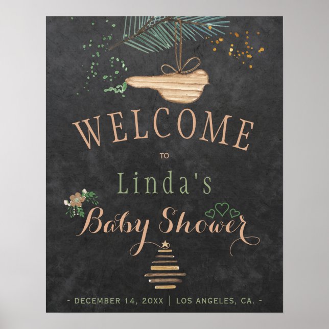Poster Baby shower d'aquarelle de la nature hivernale (Devant)
