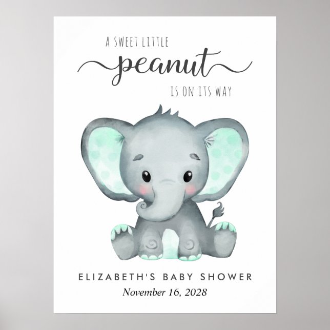 Poster Baby shower d'aquarelle Elephant Bienvenue (Devant)