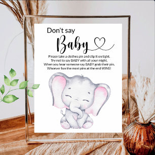 Poster Baby shower d'aquarelle rose éléphant