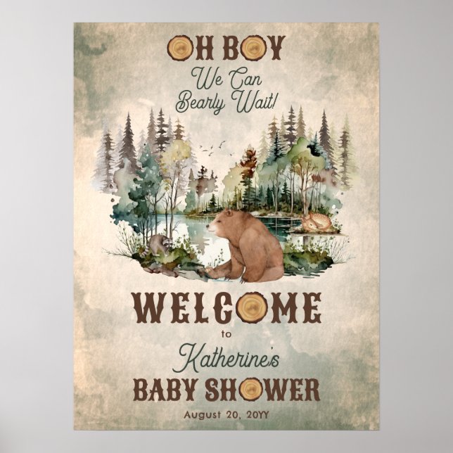 Poster Baby shower d'attente rapide de la forêt rustique (Devant)