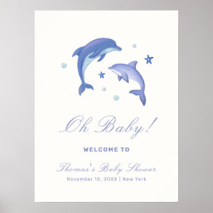 Poster Baby shower Dauphin d'été bleu moderne Bienvenue