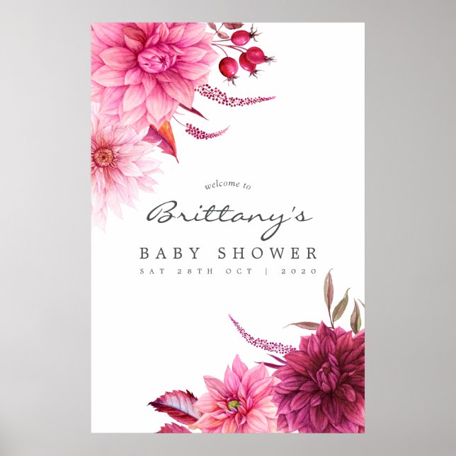 Poster Baby shower d'automne Bourgogne et Brousse Bienven (Devant)