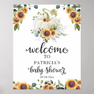 Poster Baby shower d'automne Citrouille de verdure Affich