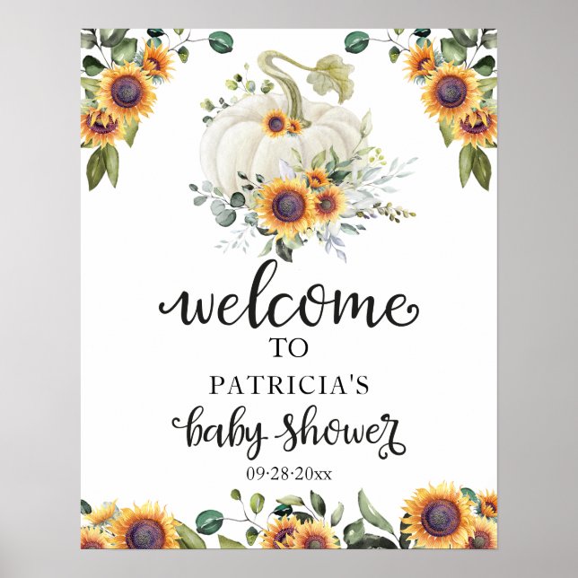 Poster Baby shower d'automne Citrouille de verdure Affich (Devant)