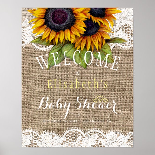 Poster Baby shower d'automne des tournesols et dentelles (Devant)