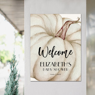 Poster Baby shower d'automne du Citrouille blanc Bienvenu