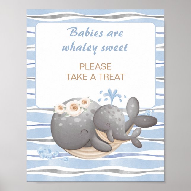 Poster Baby shower de baleine nautique garçon Favoriser (Devant)