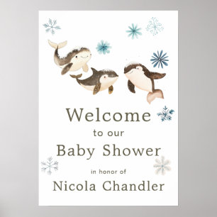 Poster Baby shower de baleines arctiques d'hiver