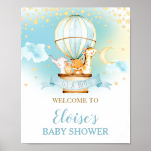 Poster Baby shower de ballon à air chaud Jungle Animaux B