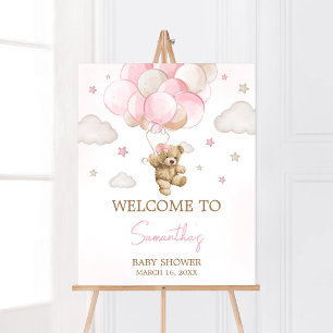 Poster Baby shower de ballon Boho Pink Bear Bienvenue